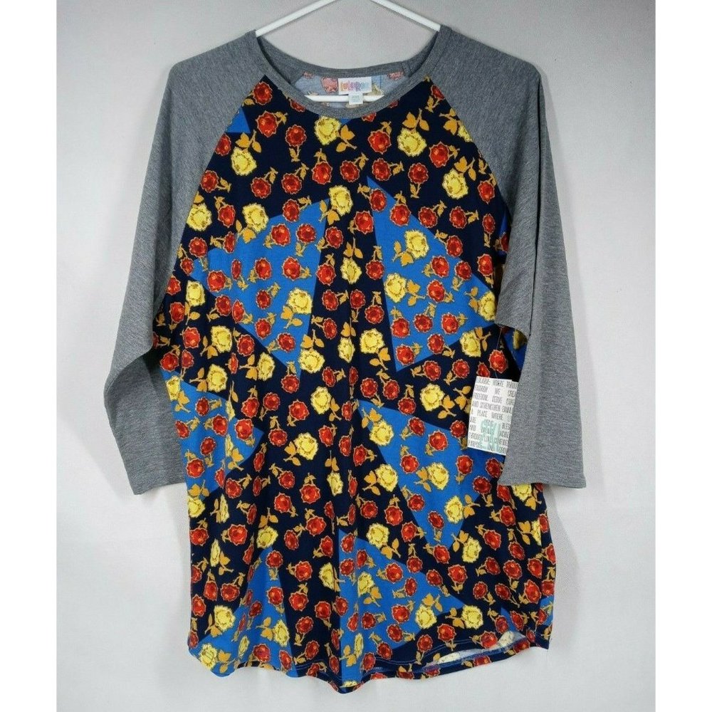 NWT LulaRoe Randy Geometric & Roses Design With Gray Sleeves Size 2XL